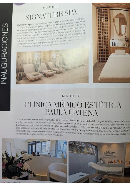 Página de Nueva Estética con la publicación sobre la inauguración de la clínica Paula Catena en Majadahonda